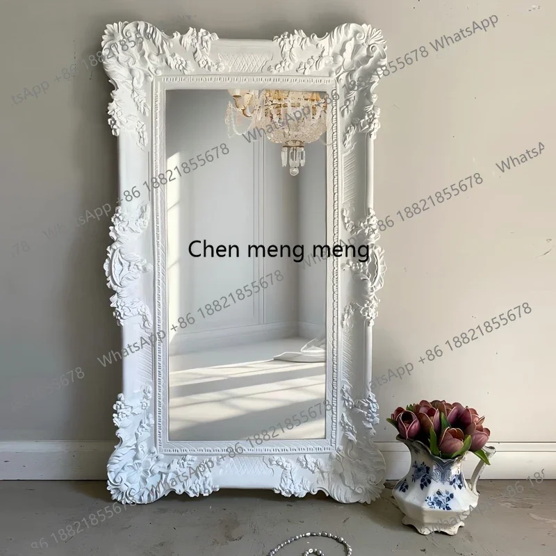 AB03  Carved Household Fitting Mirror European White French Living Room Mirror Bedroom Full Body Espejos Decorativos Room Decora