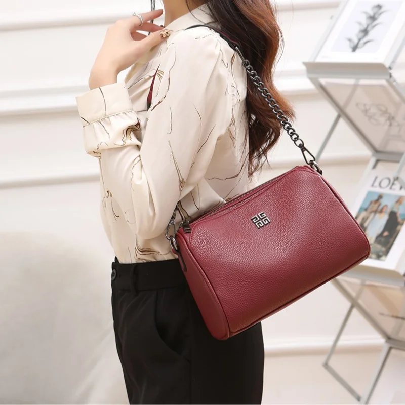 Texture Crossbody Bag For Women Multi Zipper Pocket Metal Logo Adjustable Wide Strap Casual Daily Shoulder Purse