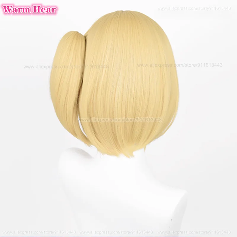 Yachi Hitoka Synthetic Wig Anime Cos!! Short 30cm Warm Golden Ponytail Cosplay Wig Heat Resistant Hair Halloween Wigs + Wig Cap