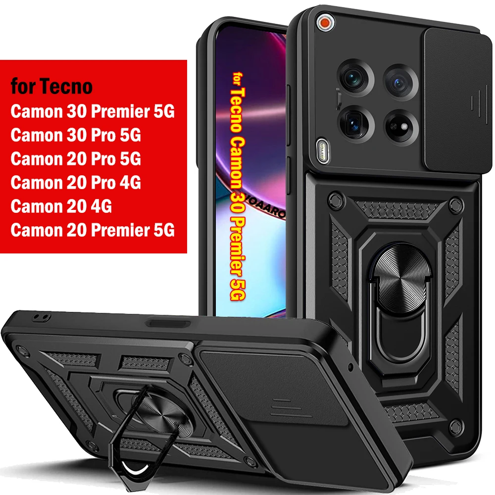 Slide Lens Funda for Tecno Camon 30 Premier 5G Case Magnetic Ring Stand Armor Cover For Tecno Camon 30 Pro 5G 20 4G Premier Case