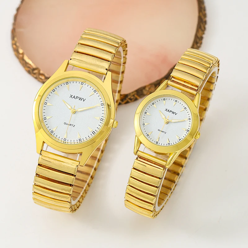 ลำลองสุภาพสตรีวัยกลางคนและผู้สูงอายุนาฬิกาเหล็กสปริงยืดหยุ่นคู่นาฬิกาแฟชั่นของขวัญนาฬิกาควอตซ์ผู้ชาย