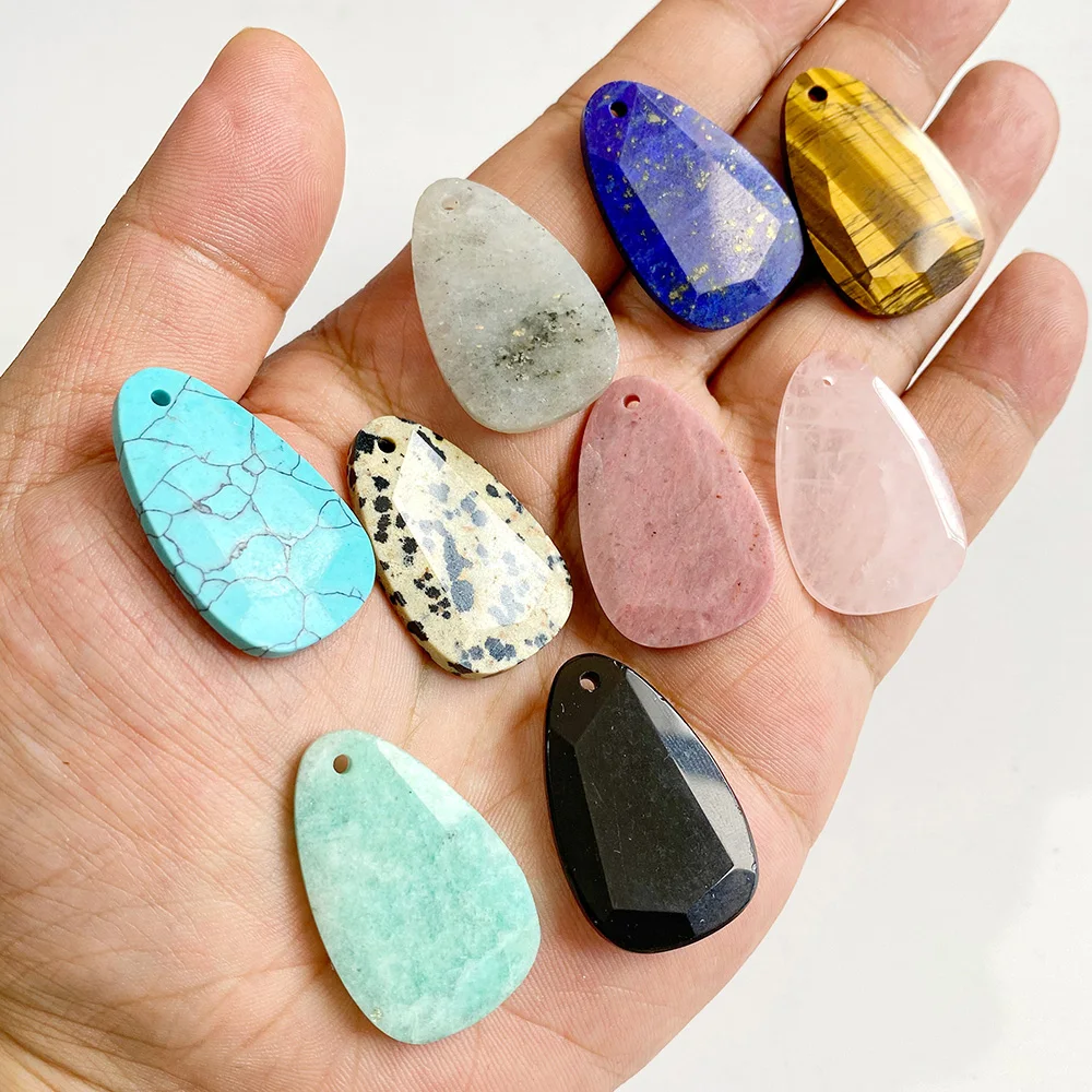 1pc 21*33mm Faceted Guitar Pick Natural Stone Pendant Teardrop Slice Gemstone Charms For DIY Necklace Jewelry Making Accessories