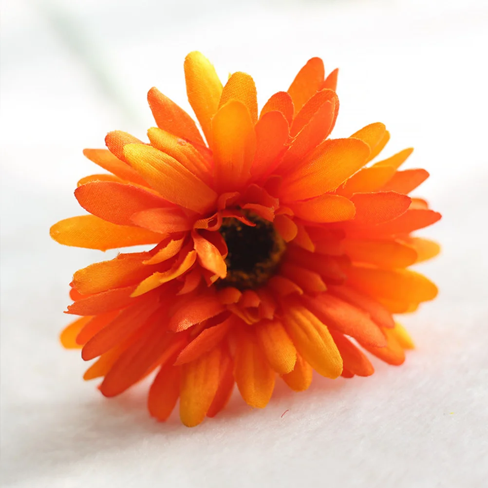 

10Pcs Artificial Silk Gerbera Daisy Flowers Lifelike Wedding Bride Bridesmaid Bouquet Home Office Decoration Light Orange