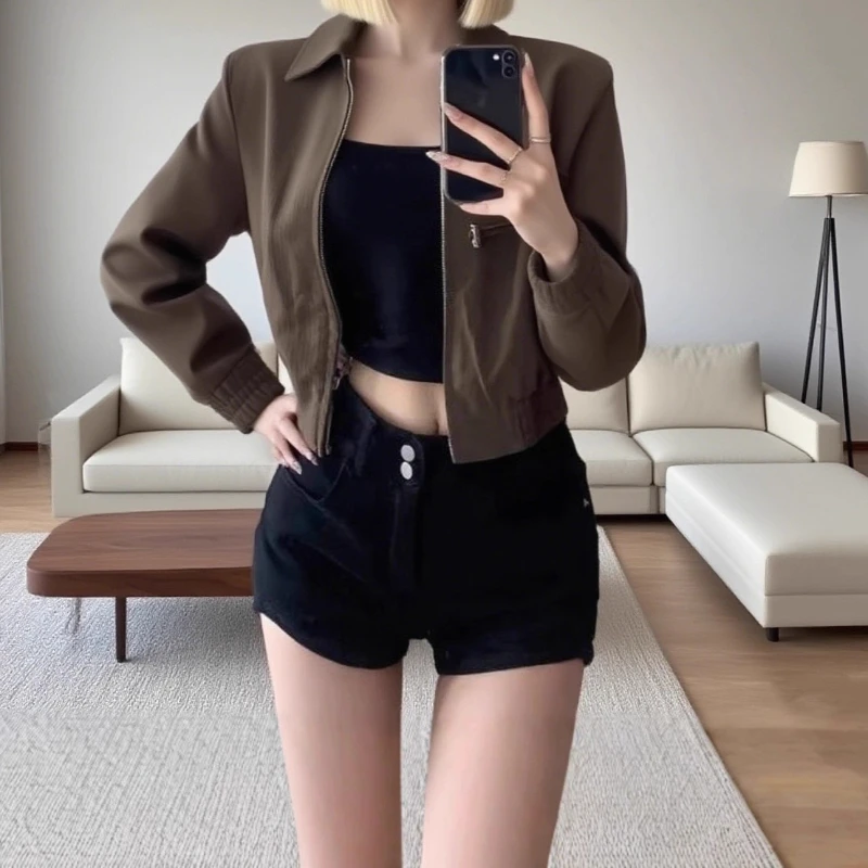 

Autumn Coat Short Zipper Lapel Women's Jacket Top