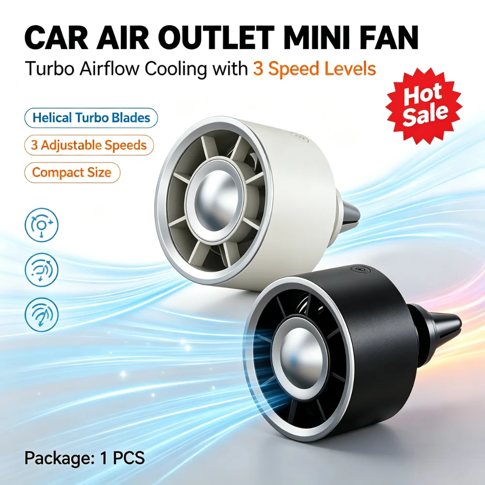 USB Car Air Vent Fan Portable Mini Cooling Fan Adjustable Wind Speed Ambient Light Universal Car Accessories view 2