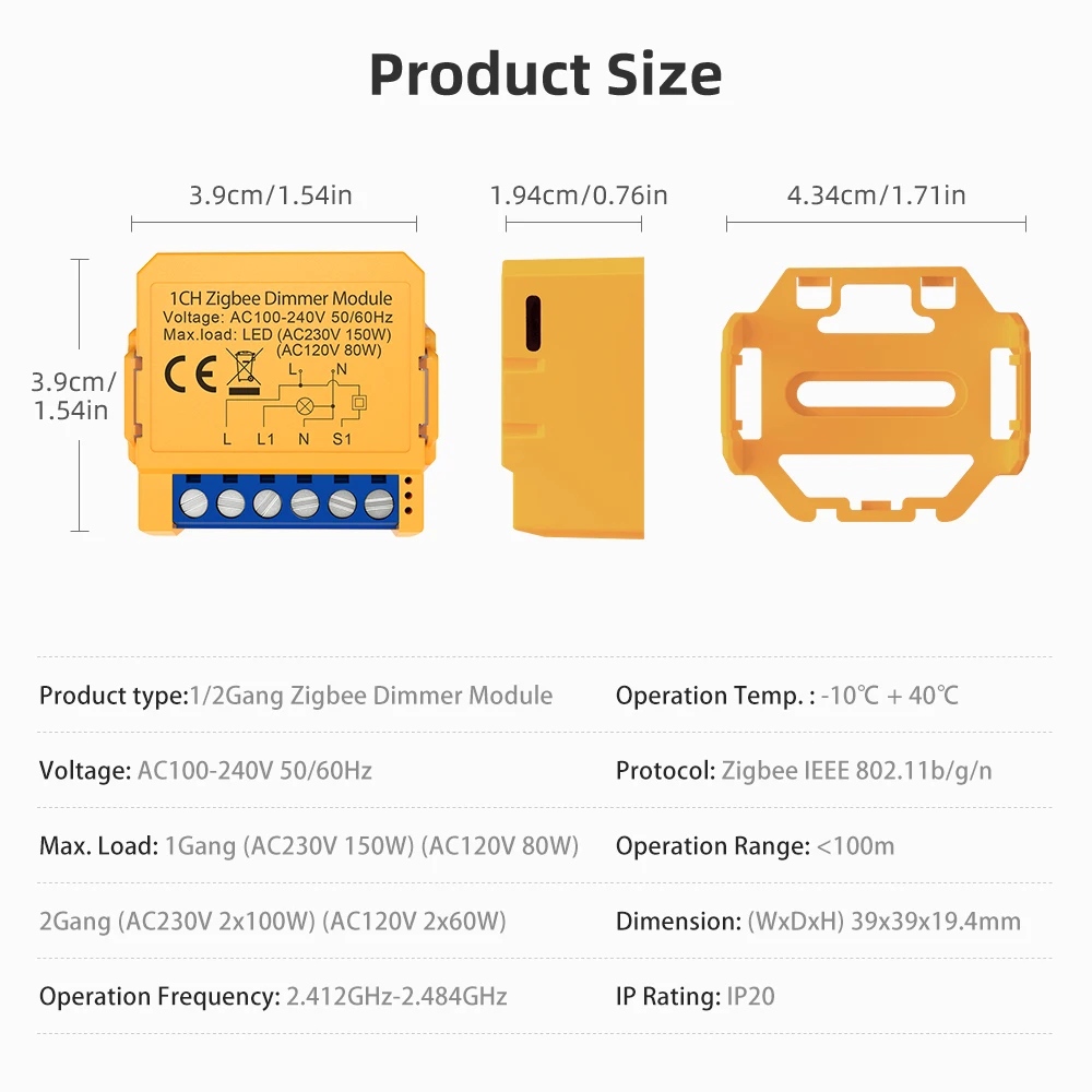 AVATTO Tuya ZigBee Smart Dimmer Switch Module 1/2 Way Dimmable Light Switch APP Remote Control Works With Alexa Google Home