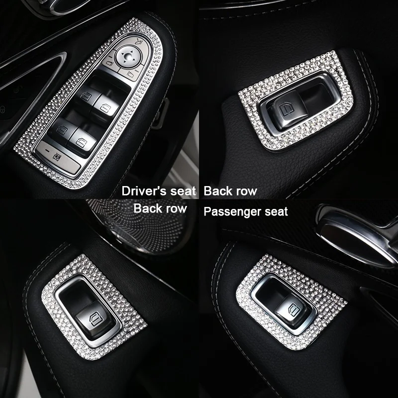 Diamond Window Glass Lifting Switch Buttons Frame Decoration Cover For Mercedes Benz C Class W205 GLC300 X253 C200 Car Accessory