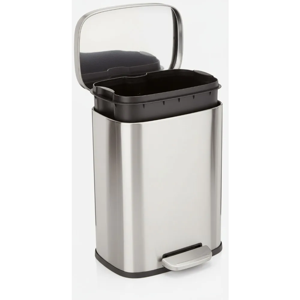 

Small Rectangular Trash Can with Soft-Close Foot Pedal, Smudge Resistant Stainless Steel, 12L/3.1G for Bathroom Office Kitchen