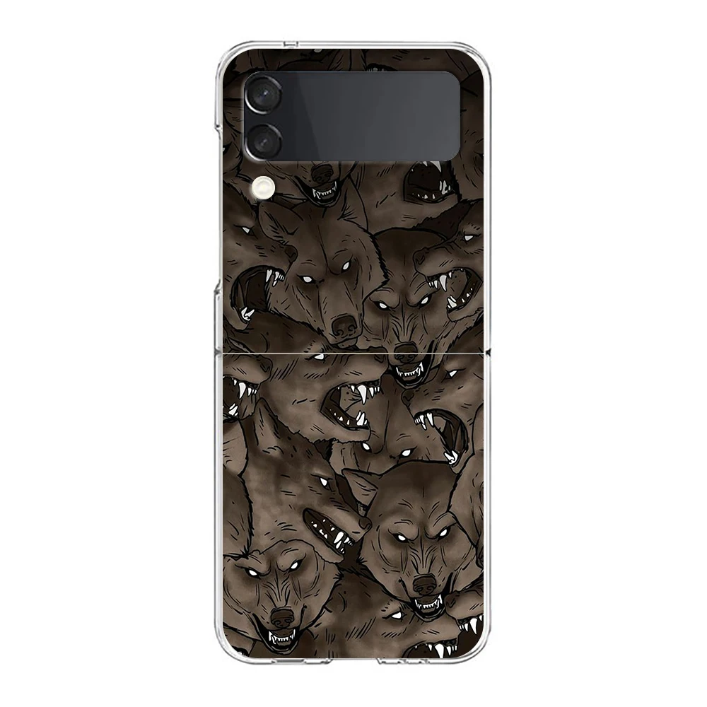 Moon Roaring Wolf Hard PC Phone Case For Samsung Galaxy Z Flip 5 4 3 Transparent Cover For Galaxy Z Flip 6 Foldable Shockproof