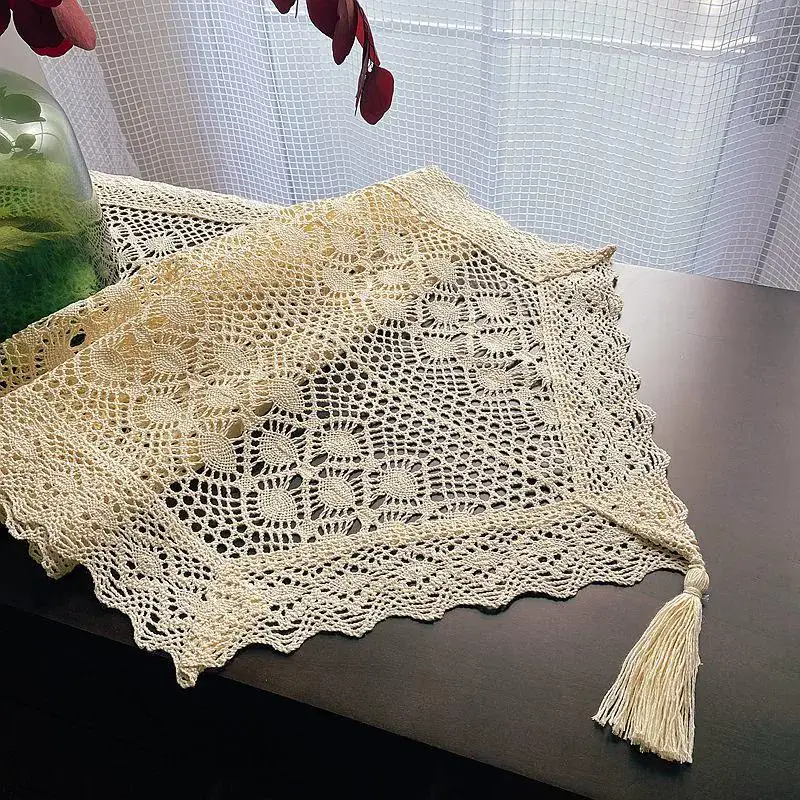 Retro Artistic Country Hook Needle Cotton Thread Lace Hollow out Table TV Cabinet Appliance Dust Cover Towel Table Flag