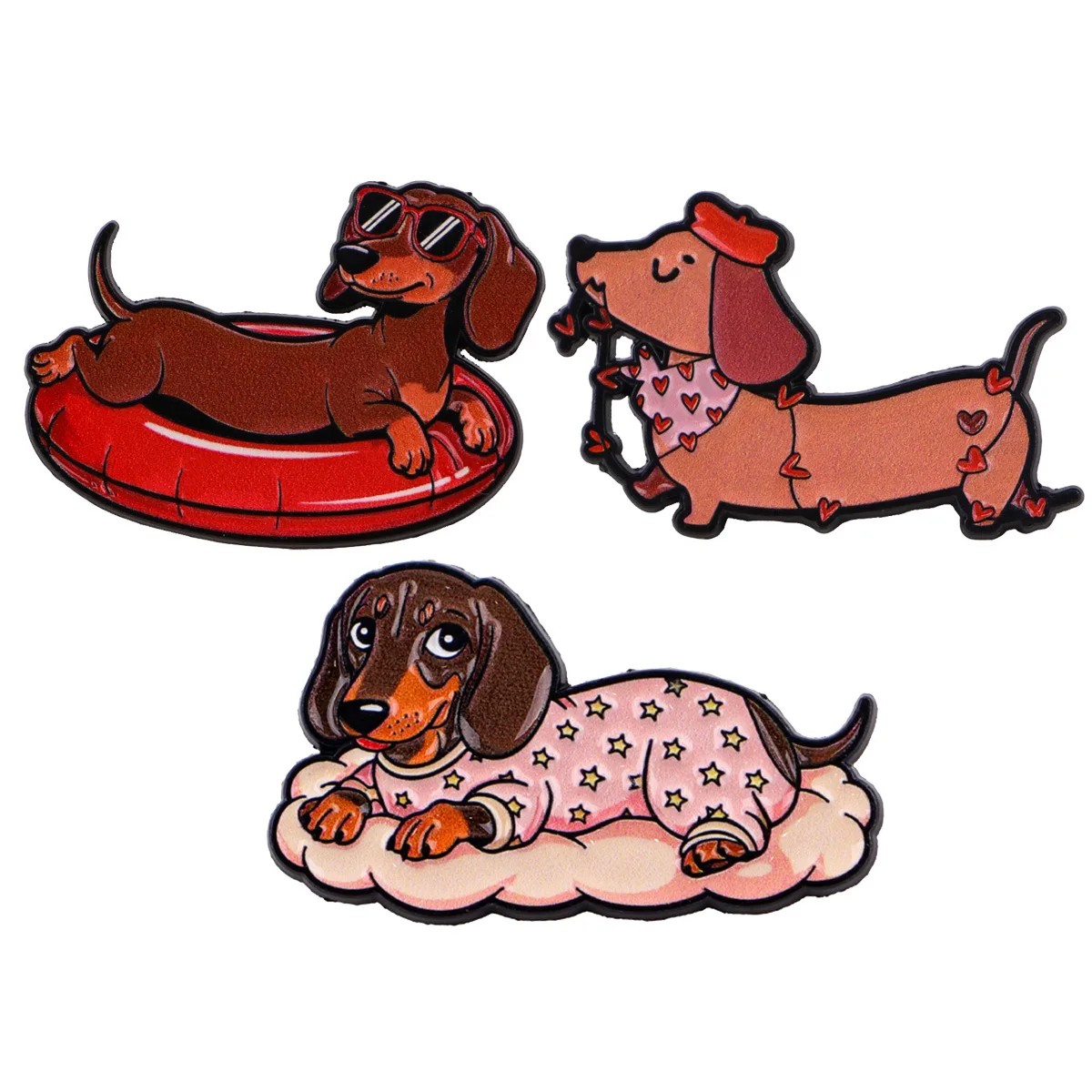3 stücke Dackel Emaille Pin Cartoon Hunde Brosche Für Mantel frauen Broschen Mode Revers Abzeichen Schmuck Pet Liebhaber Geschenke