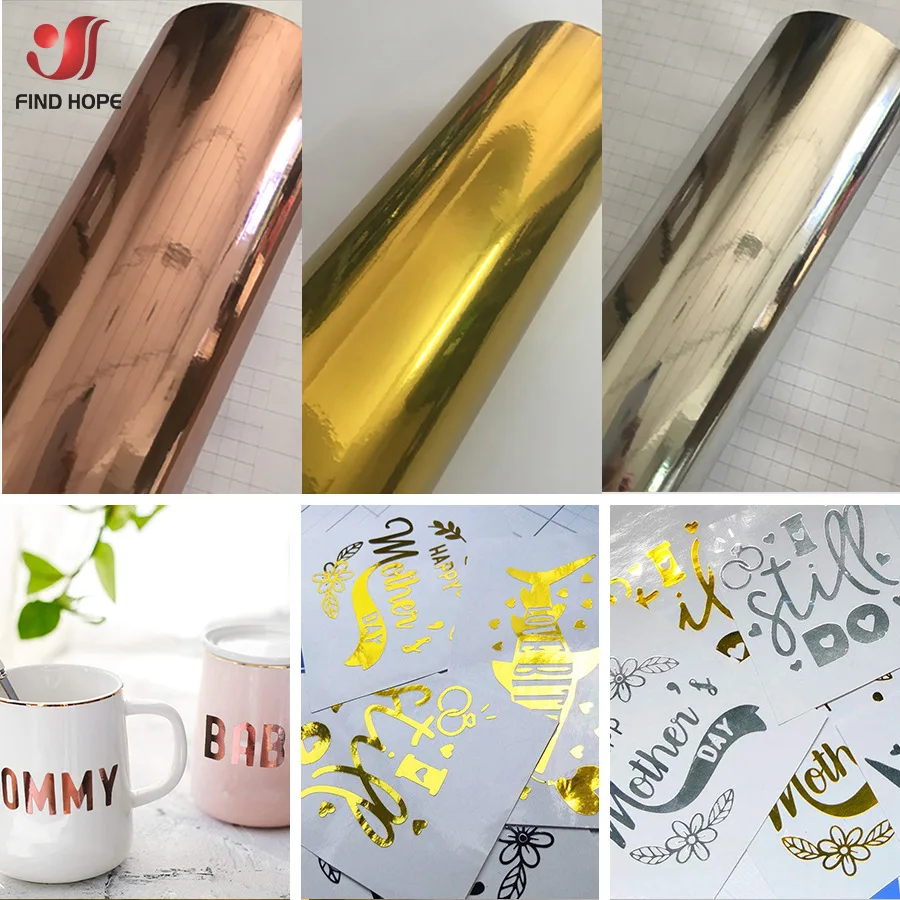 

PET Metallic Vinyl,Gold Silver Adhesive Film for Cricut,12x12" Permanent Glossy Self-Adhesive Sheet for Crafts,Cup Decals QHF-01
