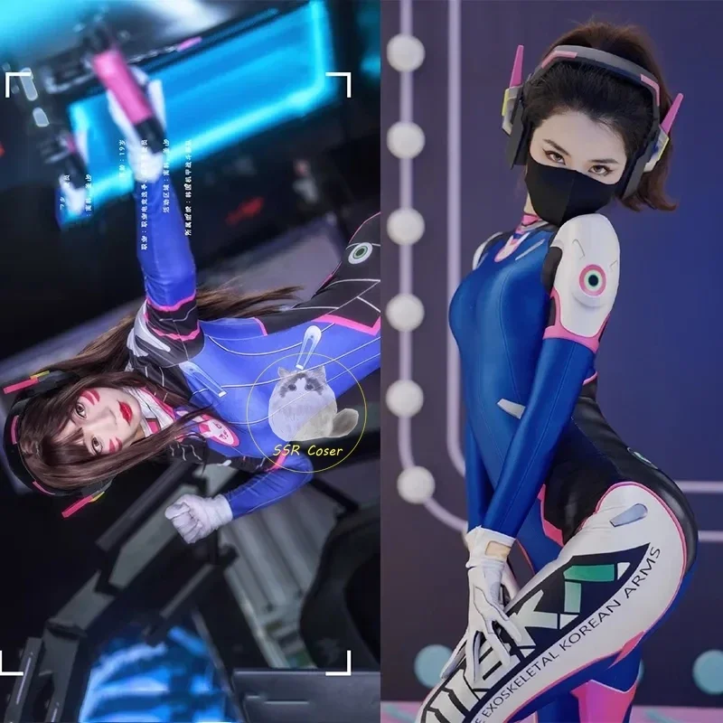 Disfraz de Cosplay de Dva para mujer, mono Sexy de Zenti Game, peluca Dva, auricular de pistola de juguete, ropa de fiesta de Halloween