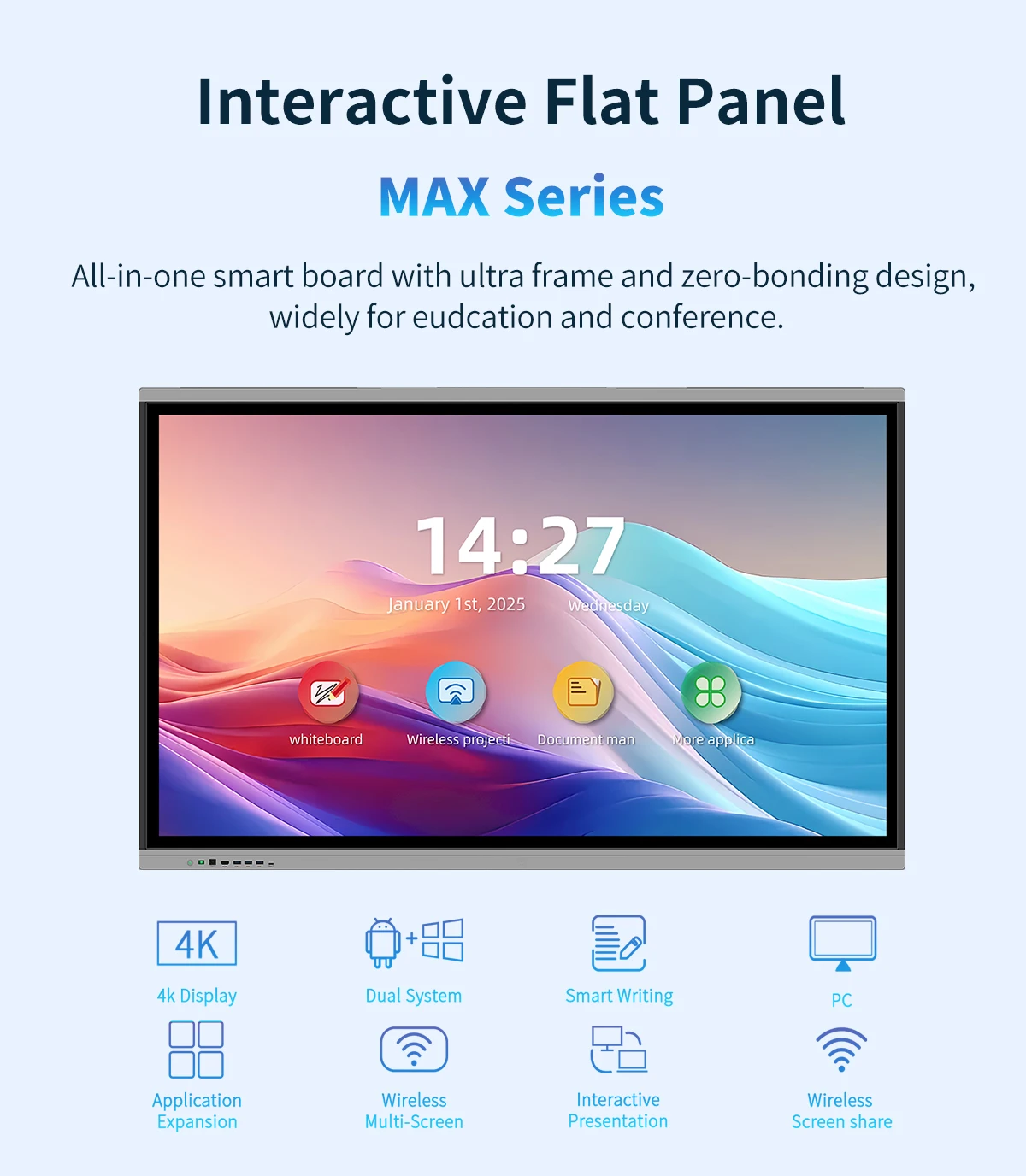 65 Inch for FC-65LED Interactive Whiteboard 4K IR Touch Pre-installed Educational Software Cost-Effective for Schools