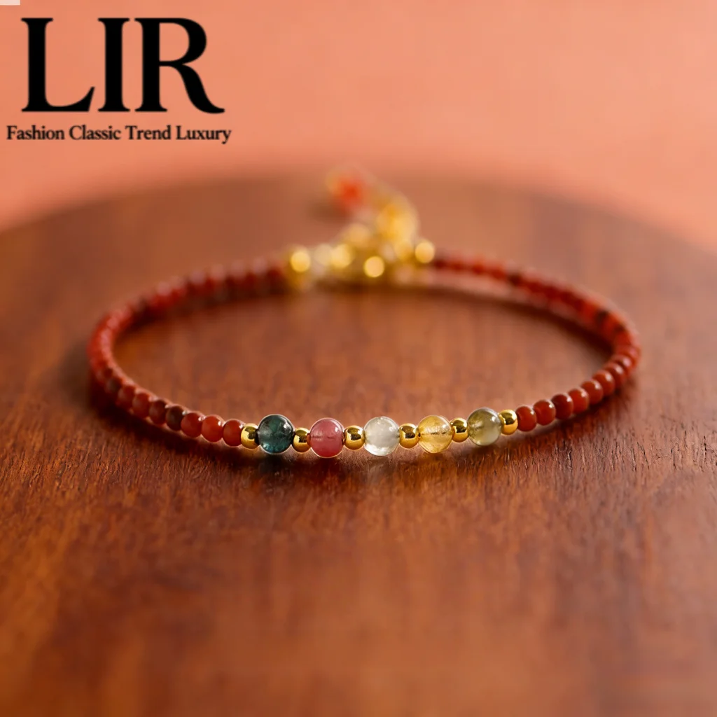 

LIR Natural South Red Agate Bracelet - Persimmon Red Tourmaline Lucky Bead Evil Protection Fortune Boost Dainty Jewelry