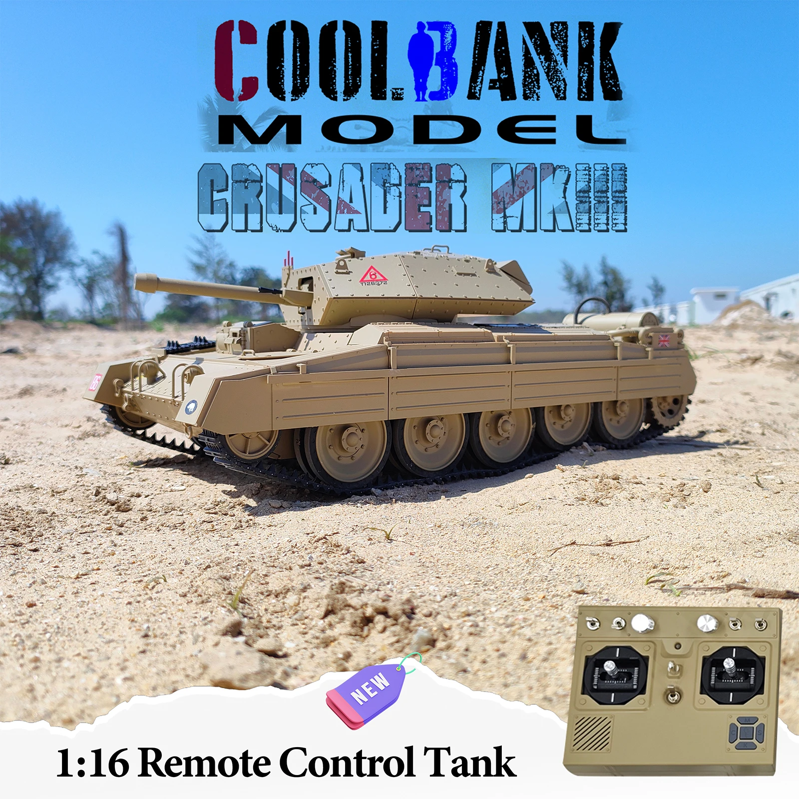 1/16 UK Crusader Mk.III Model tank Coolbank Combat Vehicle Light with Smoke Turret Rotation 360° remote control Car Toys for Boy