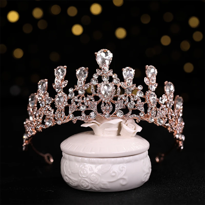 Wedding Hair Tiara Crystal Bridal Tiara Crown Wedding Hair Accessories Headpieces Head Jewelry Gold Color Diadem Veil Tiaras image 3