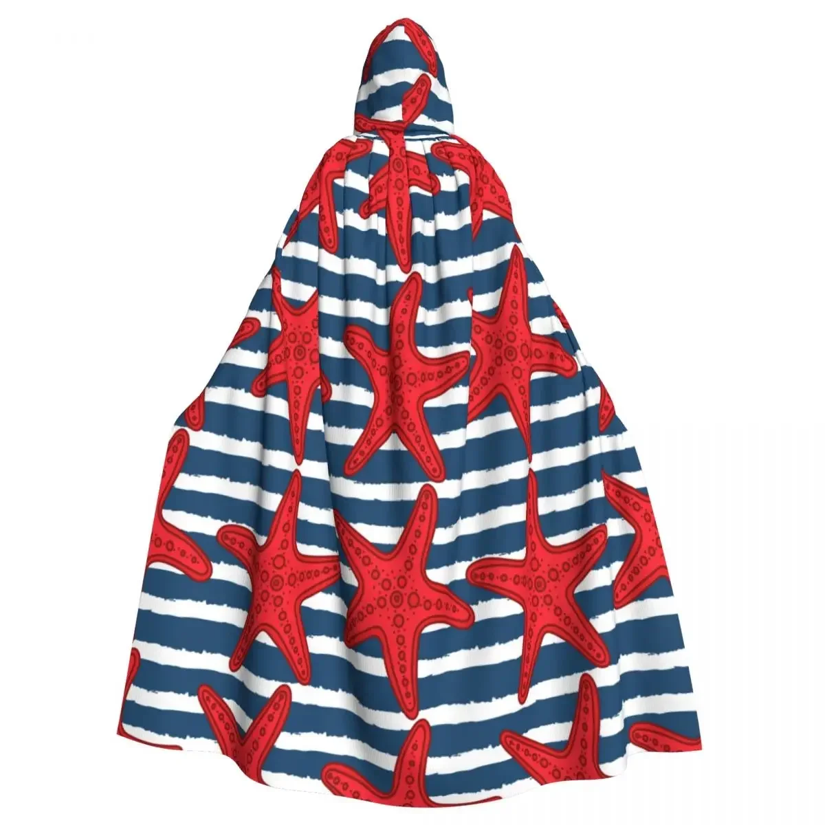 Adult Vampire Cape Hooded Robe Starfishes On Navy Striped Halloween Full Length Cosplay