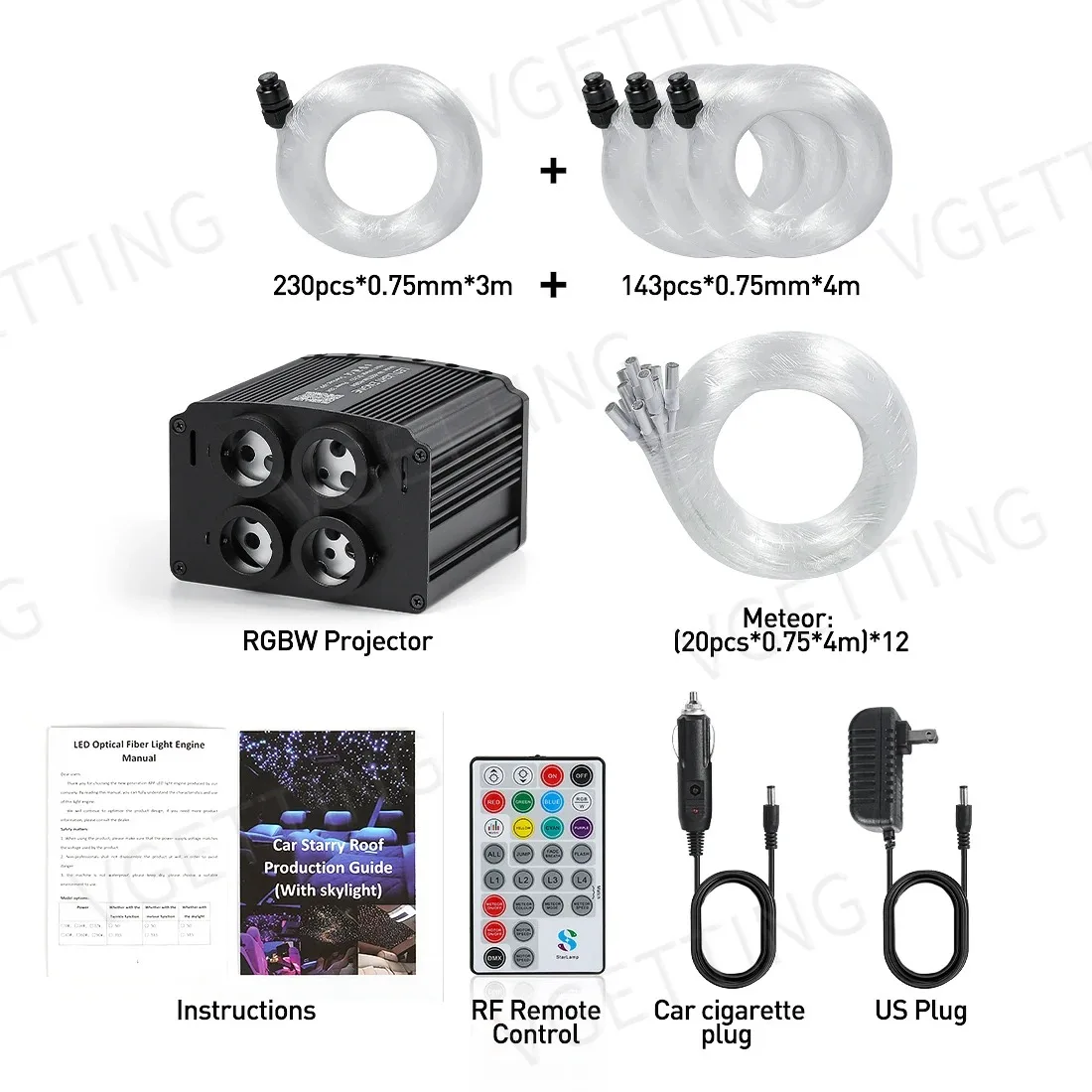 4 Poort 32 W Twinkle RGBW Meteor Starlight Headliner Ster Plafondlamp 860 stks Glasvezel Voor Auto Thuis APP & RF Afstandsbediening Sterrenhemel Dak