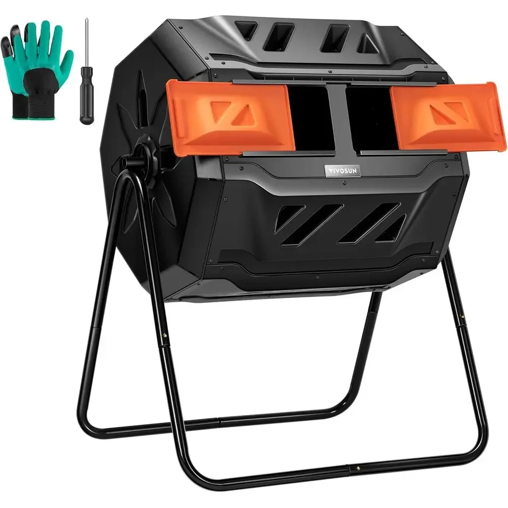 Dual Rotating Outdoor Compost Bin, 43 Gallon with Orange Door