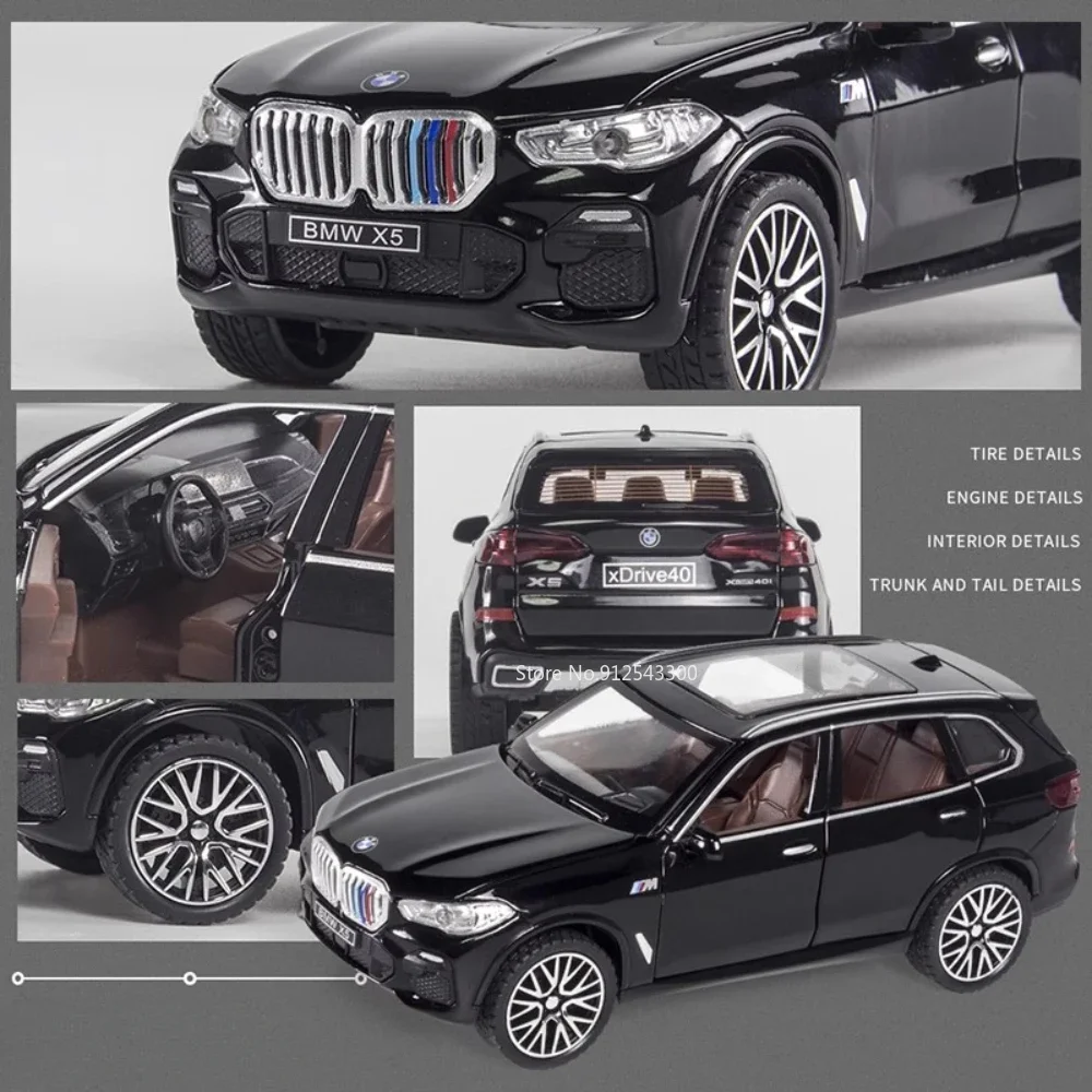 Schaal 1:32 BMW X5 SUV Automodel Speelgoed Legering Diecast Geluid en licht Trek Miniatuur Terreinvoertuigen Modellen Desktop Ornamenten