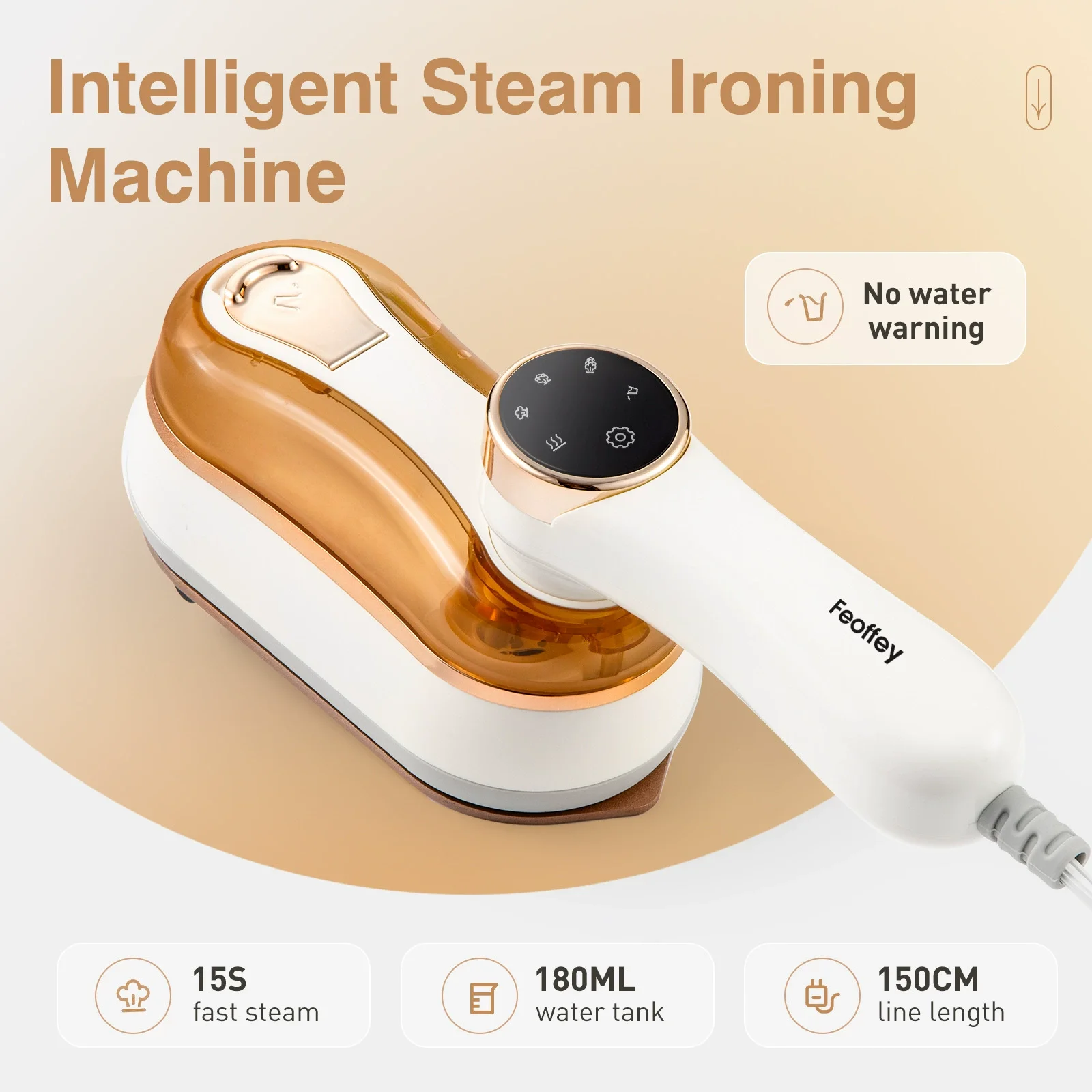 Handheld Steam Iron, 1200W Portable Iron, Heats Up in 15 Seconds, 180° Rotation, with LCD Screen (White)