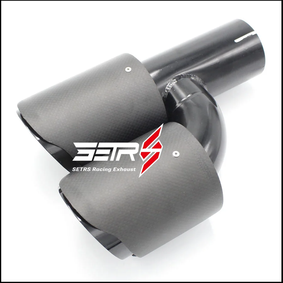 H Style Left Or Right Car Dual Exhaust Black End Pipe Glossy Carbon Fiber Muffler Tip