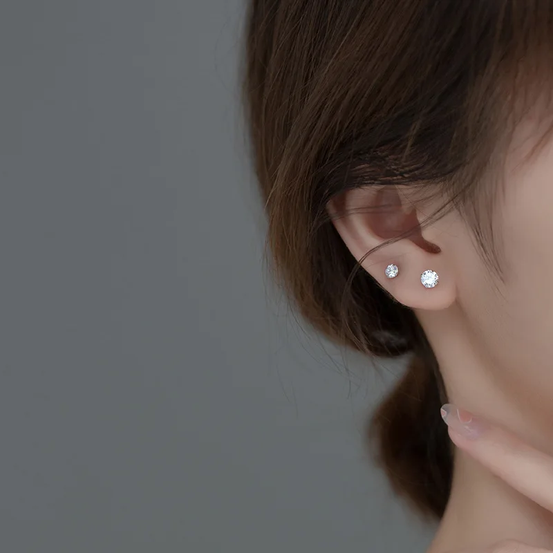 2PCS Stainless Steel Piercing Stud Crystal Labret Earrings