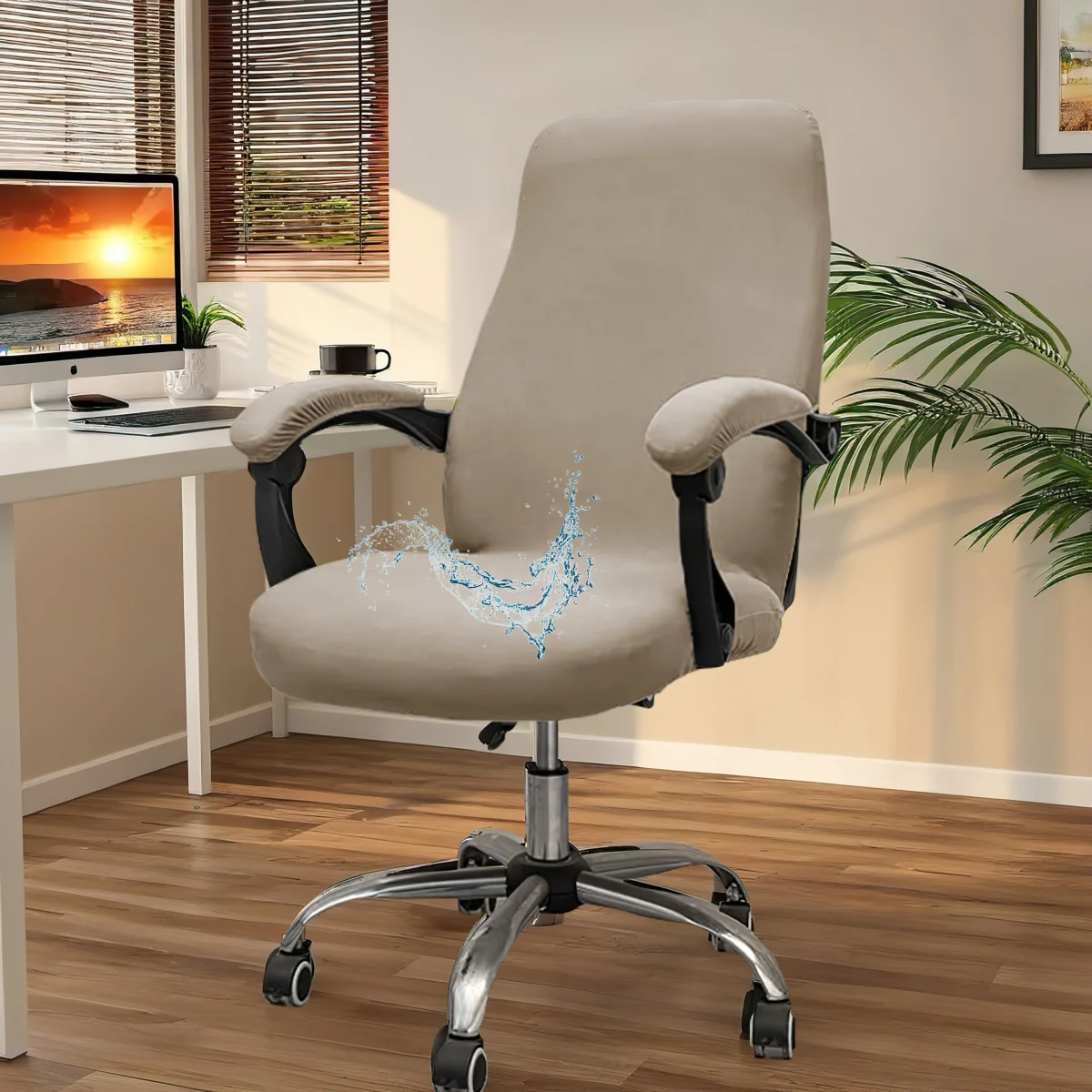 1pc Waterproof Elastic Milk Silk Office Chair Cover, Keep The Office Chair Clean and Tidy, Elastic Chair Covers