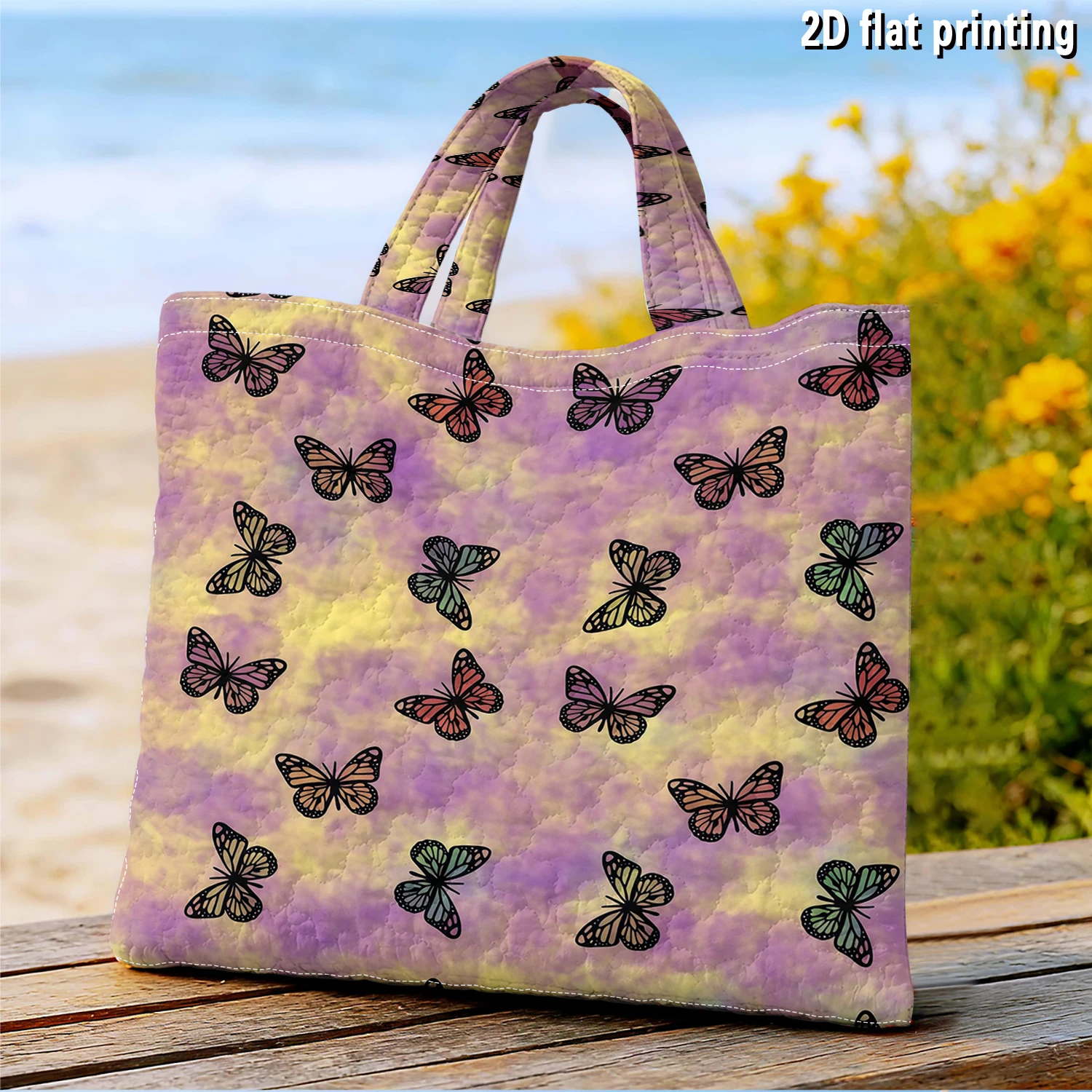 Pastel Butterfly Women canvas shoulder bag Dual-Side Printed Tote Bag shopping bag Fashionable and fun gift handbag