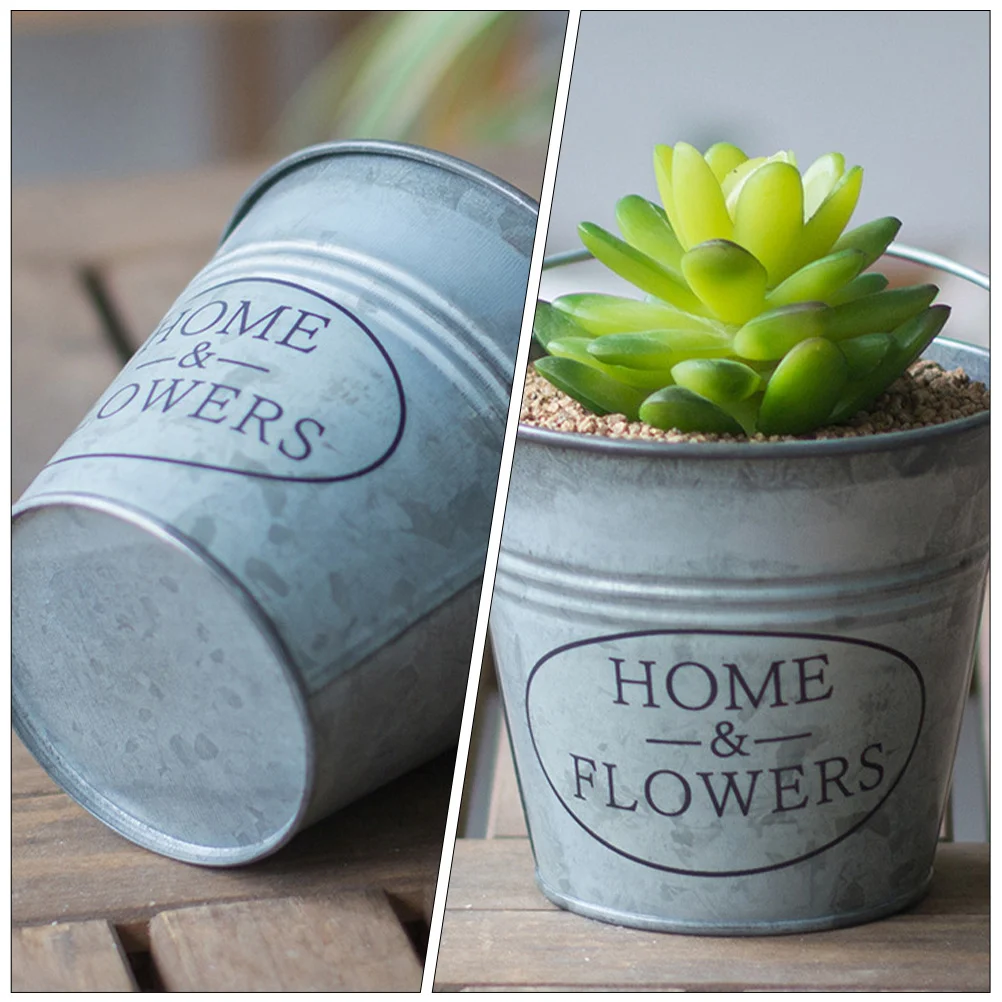 3 Pcs Vases Home Decor Retro Tin Bucket Flower Cactus Iron Gardening Planter Supplies