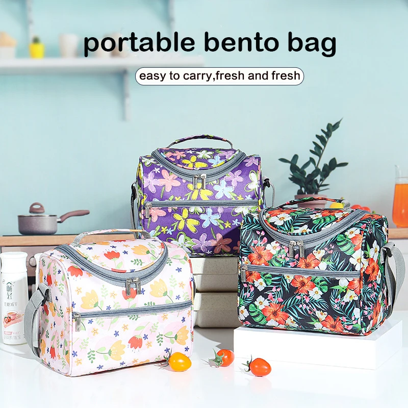 New Cartoon Printing Tote Cooler Lunch Bags Portable Outdoor Picnic Office School Insulation Bag With Shoulder Strap