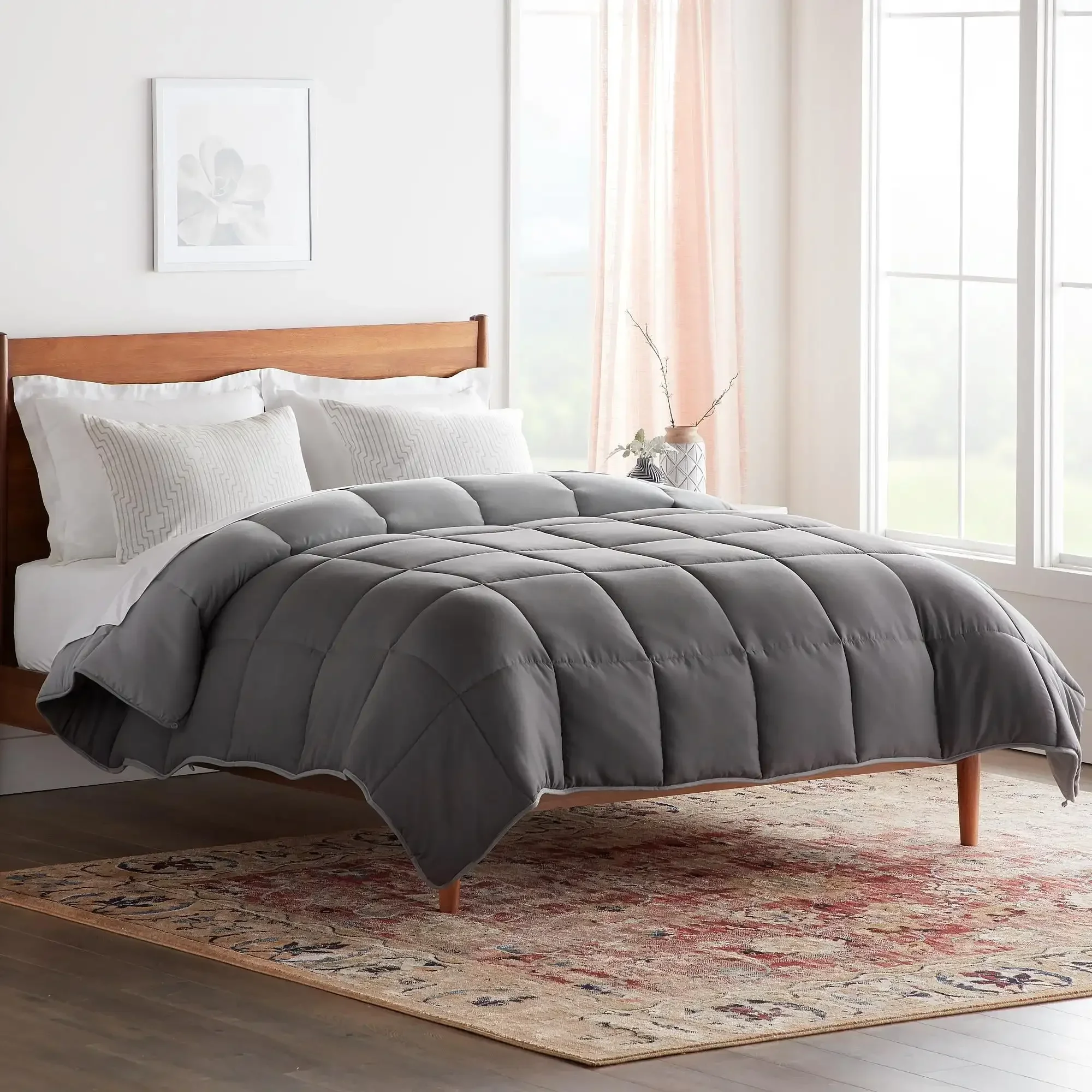 250 Fill Power Gray Solid Print Down Alternative Comforter, Oversized King