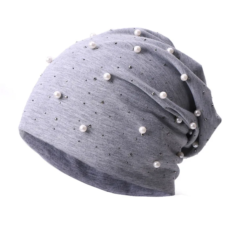 

Women Pearl Beanie Hat Headgear Solid Color Pearl Cap Autumn Winter Hats For Female Bonnet Fashion Knitted Autumn Outdoor Beanie