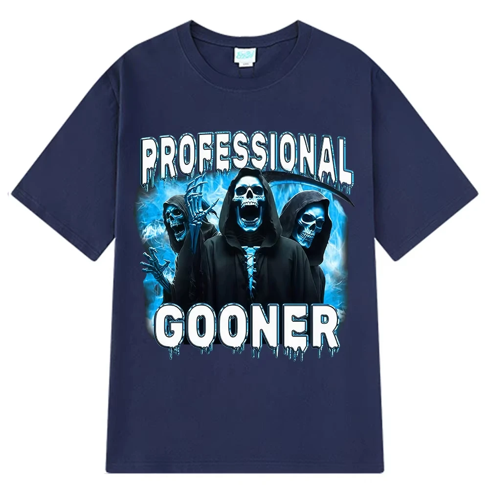 Professional Gooner Offensive Funny Skeleton Meme T Shirts Goon Sexual Joke Party Oversized Cotton T-shirts Unisex Hip-hop Tees