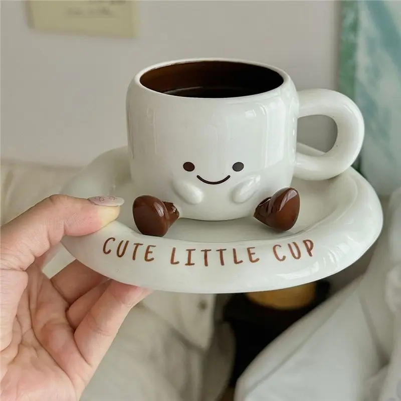 [A38F!NEW!】 Cute Drinkware For Living Room& Home, Aesthetic Mug, Creative Footprint Coffee Cup& Saucer, Hot Sale