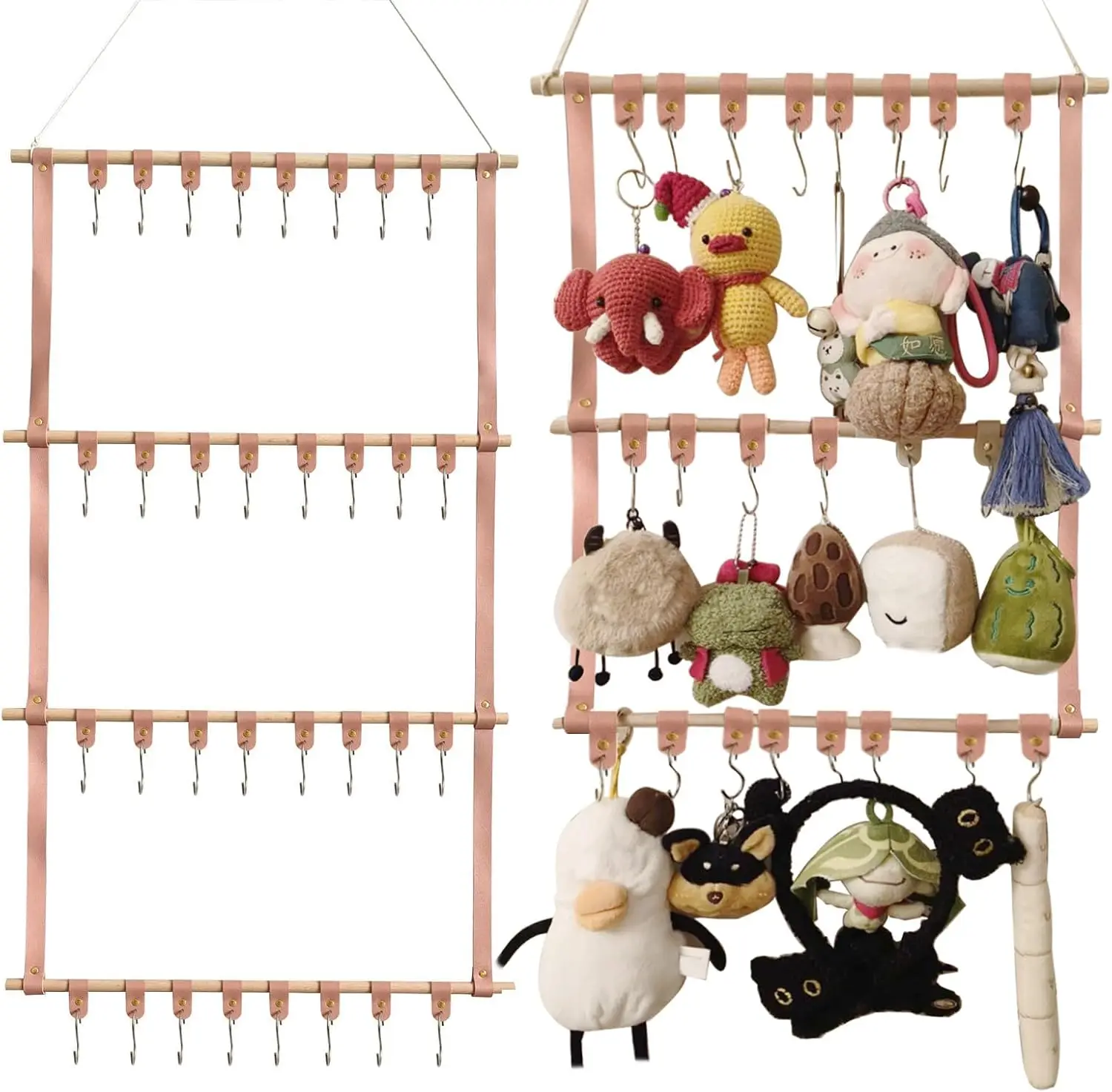 Hanging Display Storage Shelves Detachable Doll Organizer for Plush Collectors, Over Door Organizer for Bedroom Home Beige 1pc view 6