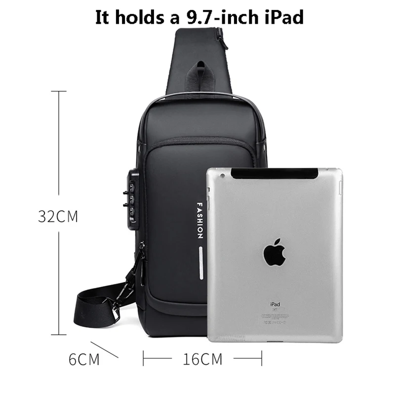 Polarshe Anti-Diefstal Usb Sling Borst Zakken Multifunctionele Heren Schoudertas Crossbody Mode Reispakket Heren Motortassen