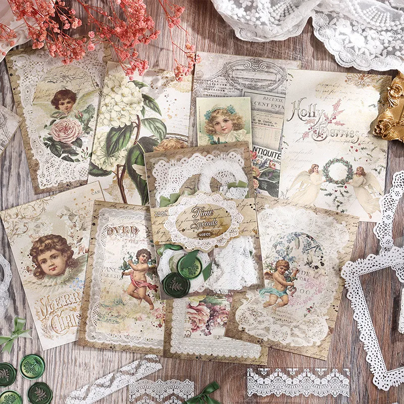 Journamm 40pcs Vintage Scrapbooking Paper Lace Frame Sticker DIY Sticker Hand Made Decorative Junk Journal Supplies