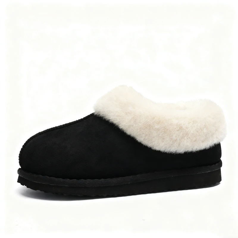Pantuflas Kidmi de invierno para mujer con cuello de piel, de gamuza, cálidas, antideslizantes, para interior y exterior.