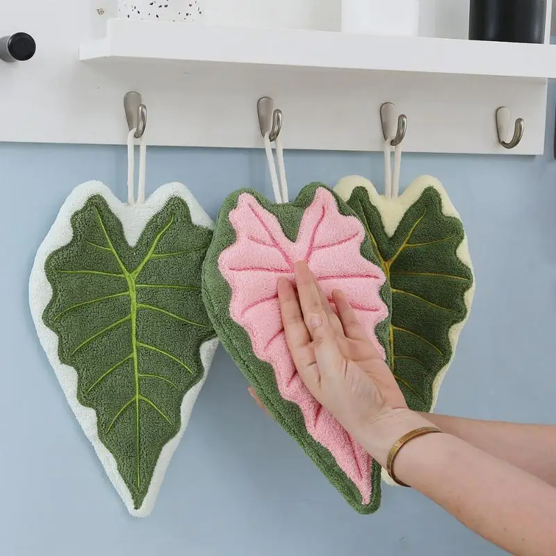 

Leaf Wipe Hand Towel Coral Fluff Towel Kitchen Cleaning Household Soft Absorbent Creative Hanging Bathroom Hand Towel