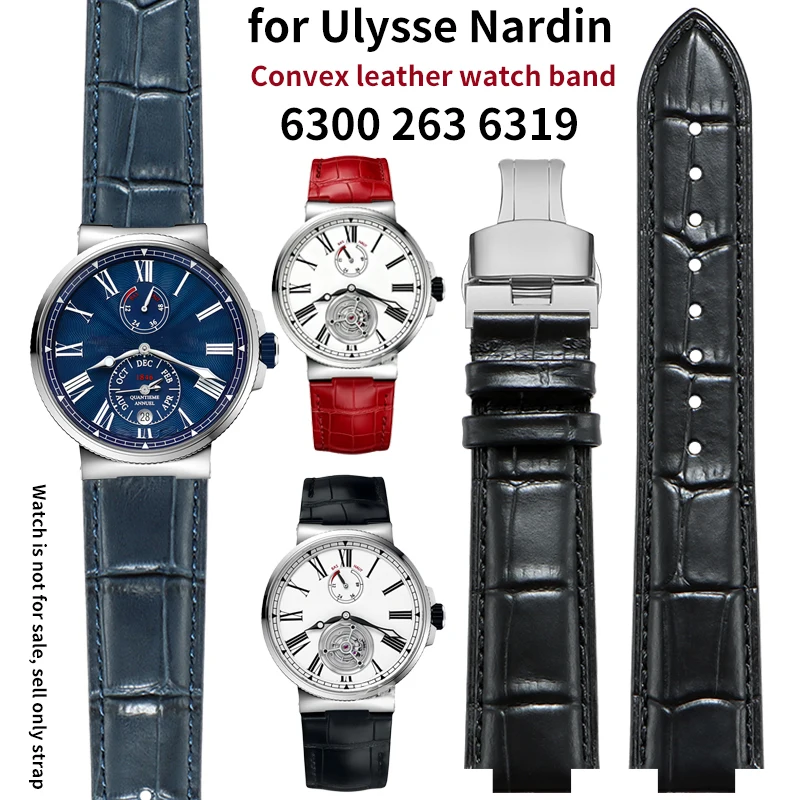 

Convex cowhide watch band for Ulysse Nardin Marine 1183-126/40 6300 263 6319 Replace Wristbands Watch Strap Bracelet Accessories