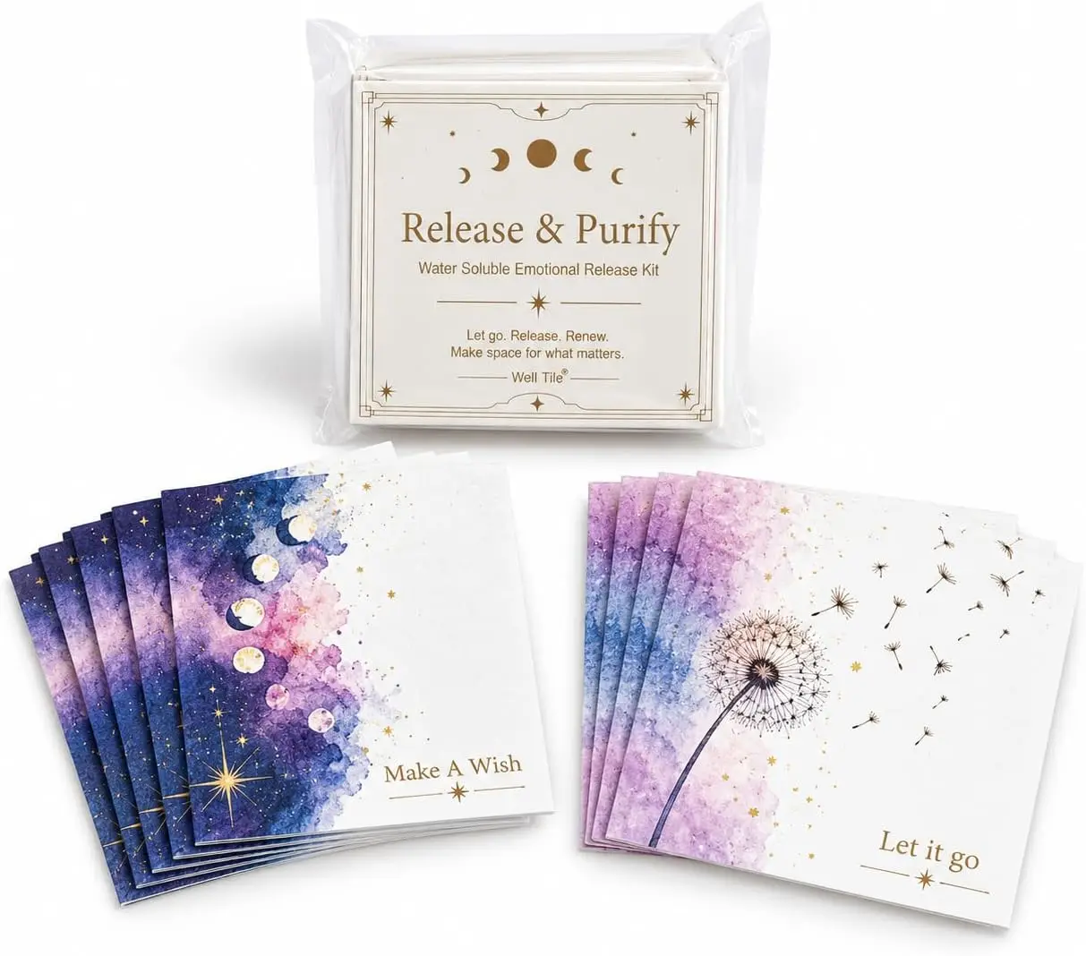 10 pcs Water Soluble Wish & Let Go Paper Set for Mindfulness Meditation Self Care Dual Colorful Galaxy & Dandelion Designs