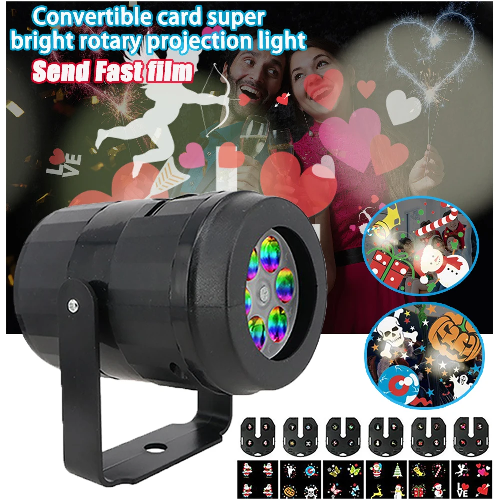 

2024 New LED Lights 4W Rotating Projection Lamp Super Bright 6 Card Replacement Christmas Lamps Family Party Atmosphere DJ Light