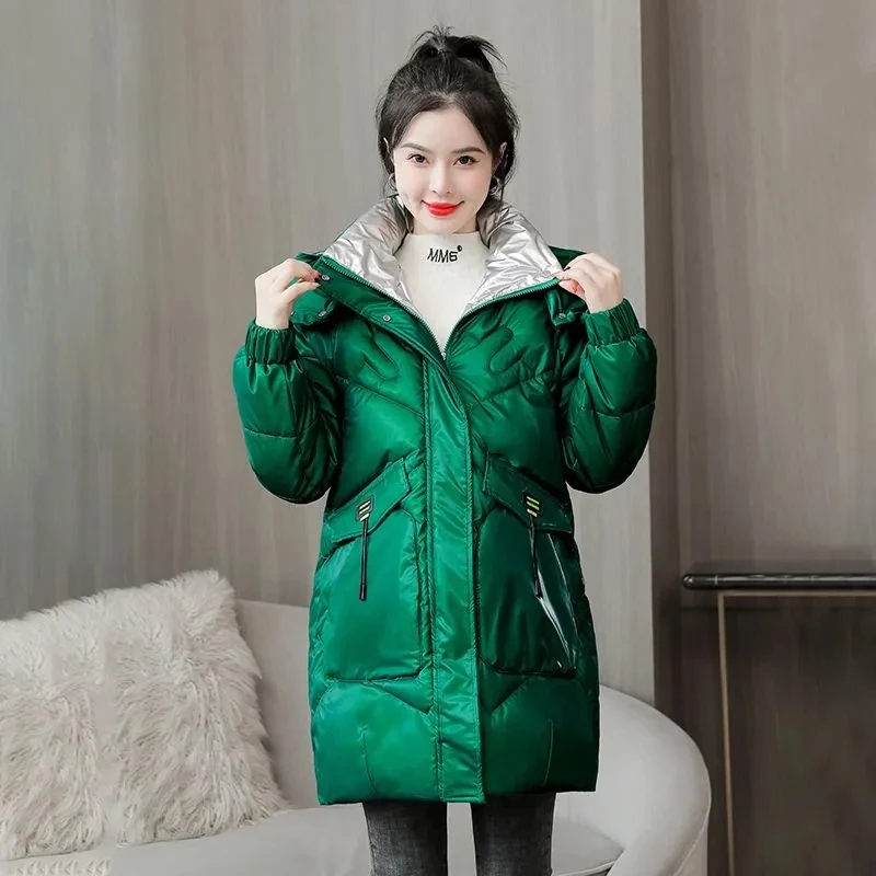 Winter New down Cotton-Padded Jacket Women\'s  Outcoat Hooded Long Glossy Fashion Loose Coat Cold Leisure Comfortable Jacket