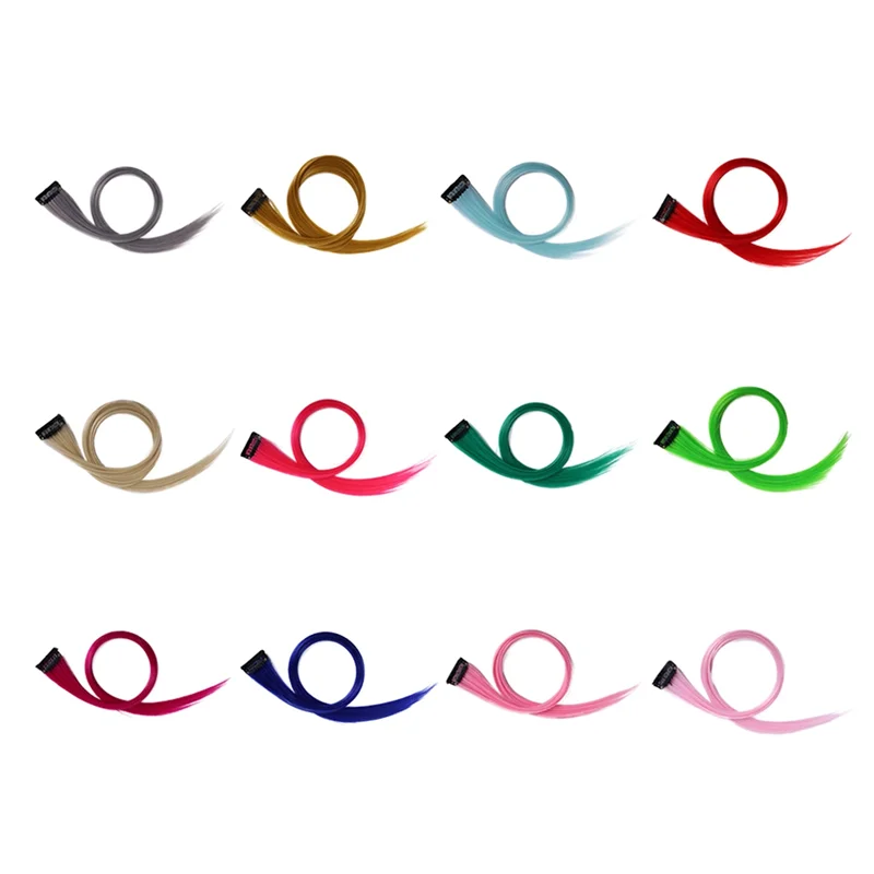 A94E-قوس قزح أبرز متعدد الألوان الشعر التمديد دبوس الشعر طويل مستقيم مشبك شعر قابل للتشذيب للشعر كاذبة