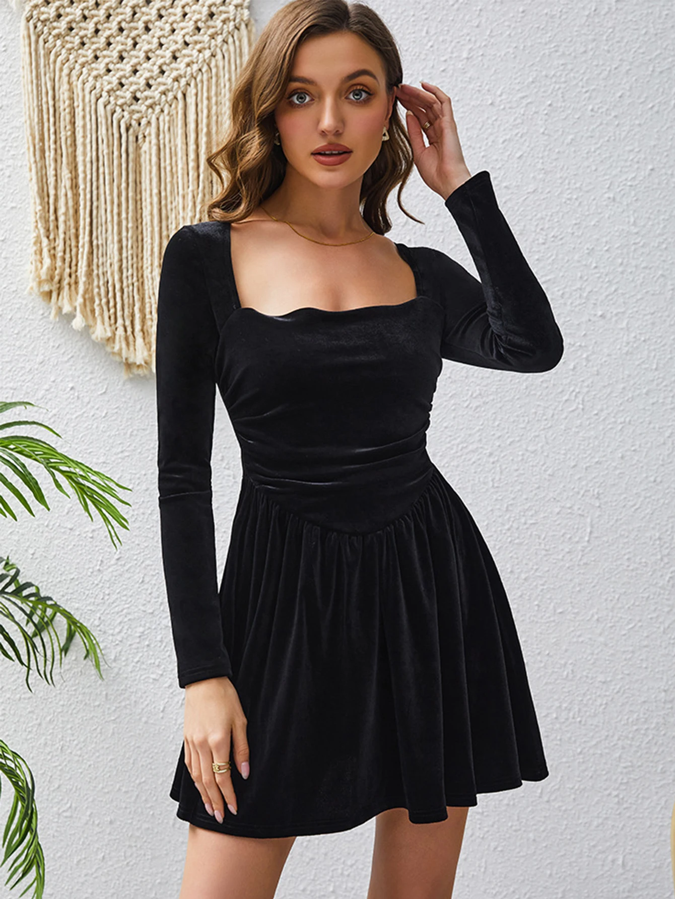 Sexy schwarz samt mini sommer kleid frauen elegante bodycon geburtstag party kleid damen langarm prom abendkleider vestidos