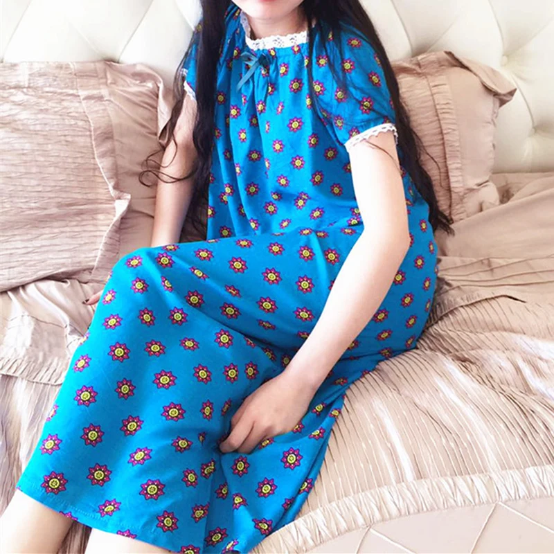 Yeni yaz gecelik kadın pamuk kısa kollu Polka Dot nefes gecelik ev tekstili Lady prenses pijama Sleepdress kadınlar