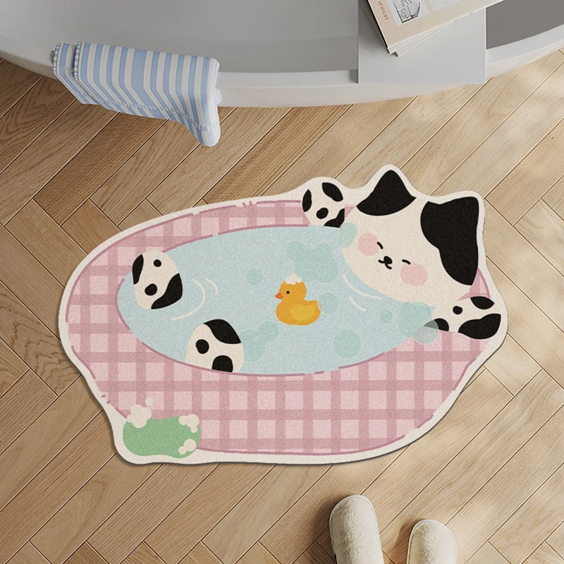 Bathroom Floor Mat Water-absorbing Non-slip Carpet Quick-drying Bathroom Carpets Cute Cat Pattern Rug Home Decoration DoorMats