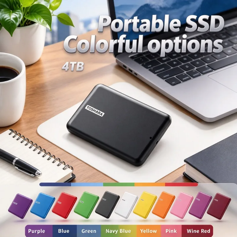 SSD portátil de 4 TB, unidade de estado sólido externa de alta velocidade com USB 3.2 – disponível em várias cores para uso em laptops, PCs e como armazenamento externo para telemóveis.